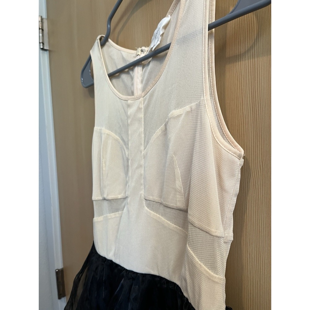 EN CREME Sheer Ivory Black Sleeveless Mini Dress Medium Lined Tulle Skirt - Picture 6 of 12
